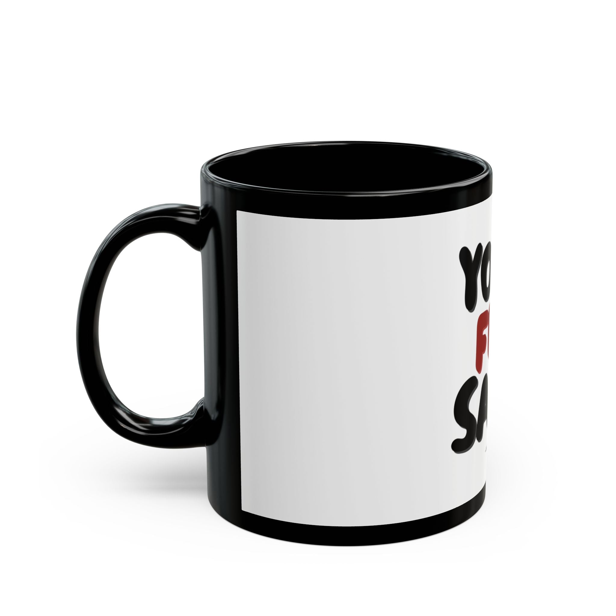 Black Mug with 'Young Fly & Saved' Design, Motivational Coffee Mug, Gift for Students, Inspirational Drinkware, Faith-Based Mug