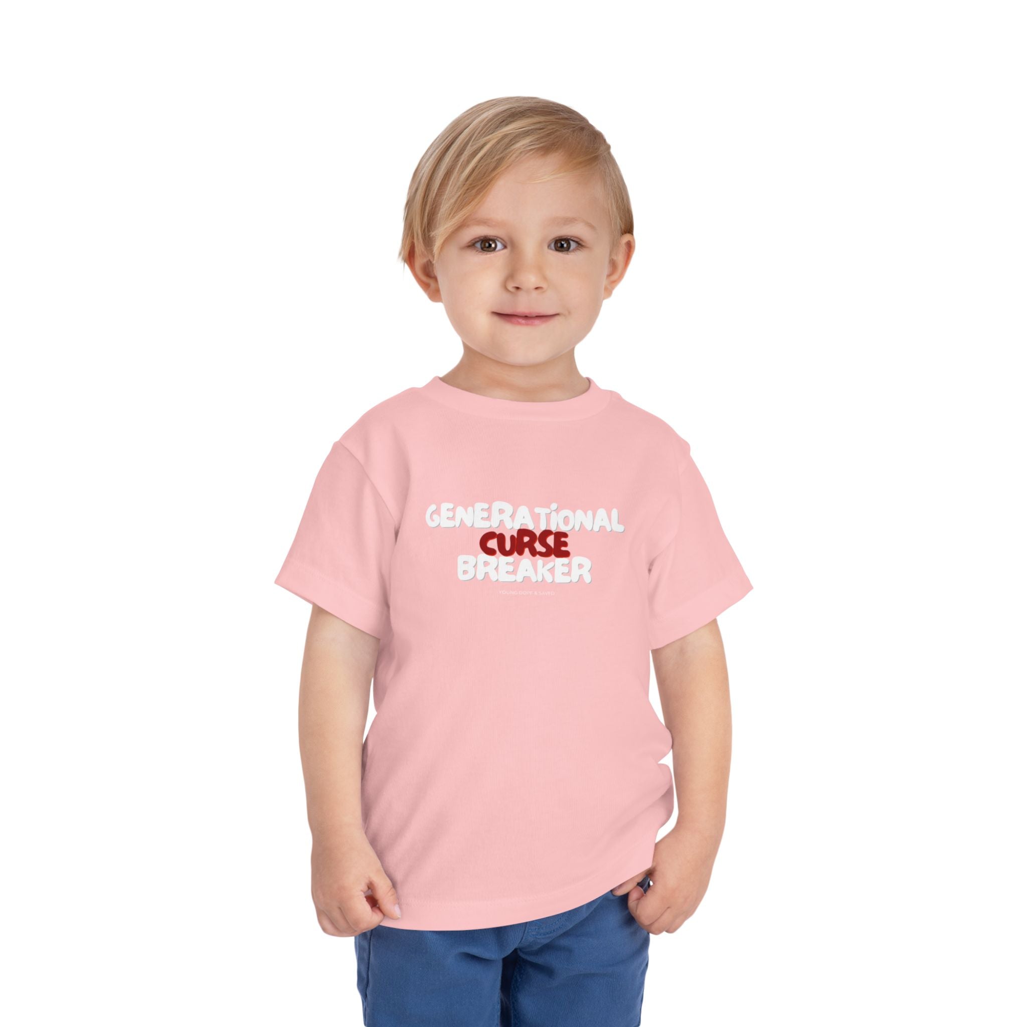 Generational Curse Breaker Toddler Short Sleeve Tee with 'Curse' Design and 'Romans 10:13' Quote, Cute Kids' Casual Top, Faith-Based Gift, Summer Essentials, [...]