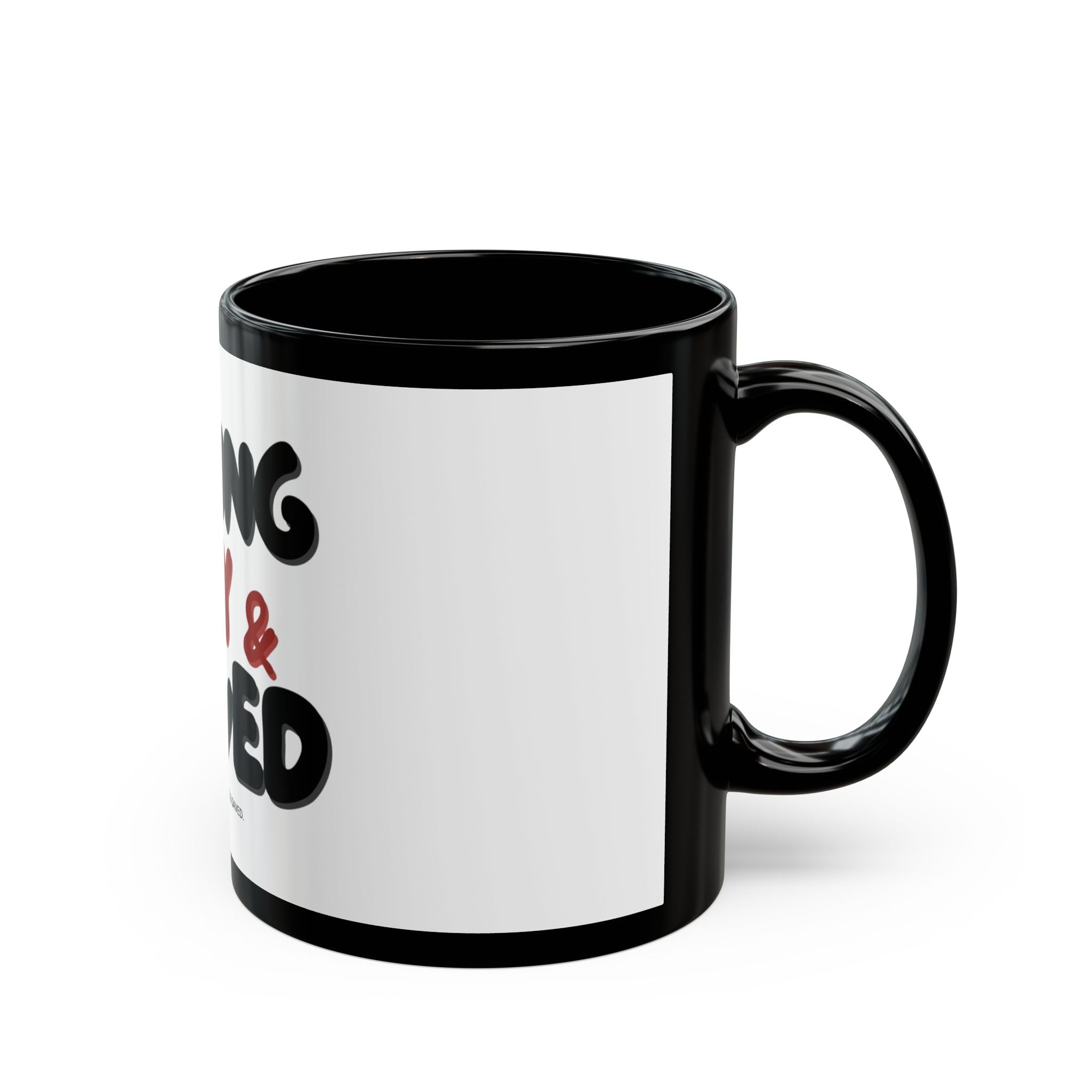 Black Mug with 'Young Fly & Saved' Design, Motivational Coffee Mug, Gift for Students, Inspirational Drinkware, Faith-Based Mug