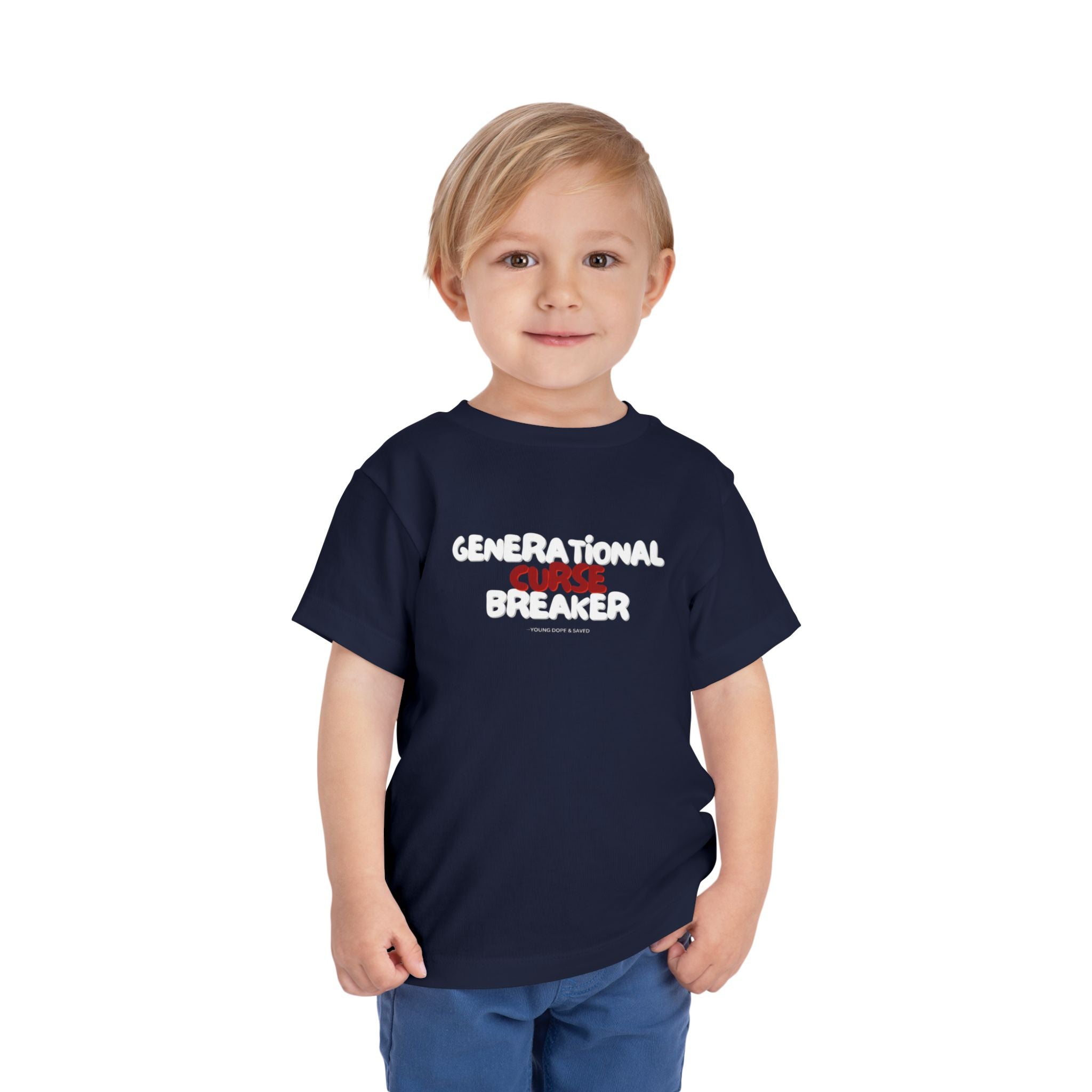 Generational Curse Breaker Toddler Short Sleeve Tee with 'Curse' Design and 'Romans 10:13' Quote, Cute Kids' Casual Top, Faith-Based Gift, Summer Essentials, [...]