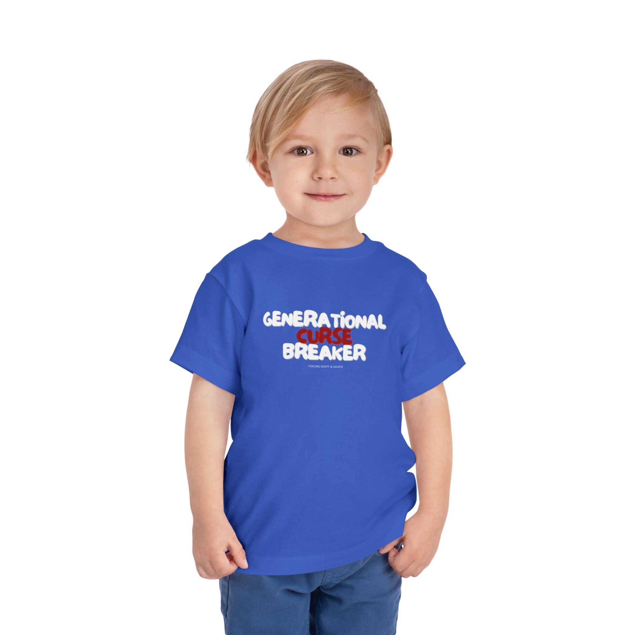 Generational Curse Breaker Toddler Short Sleeve Tee with 'Curse' Design and 'Romans 10:13' Quote, Cute Kids' Casual Top, Faith-Based Gift, Summer Essentials, [...]