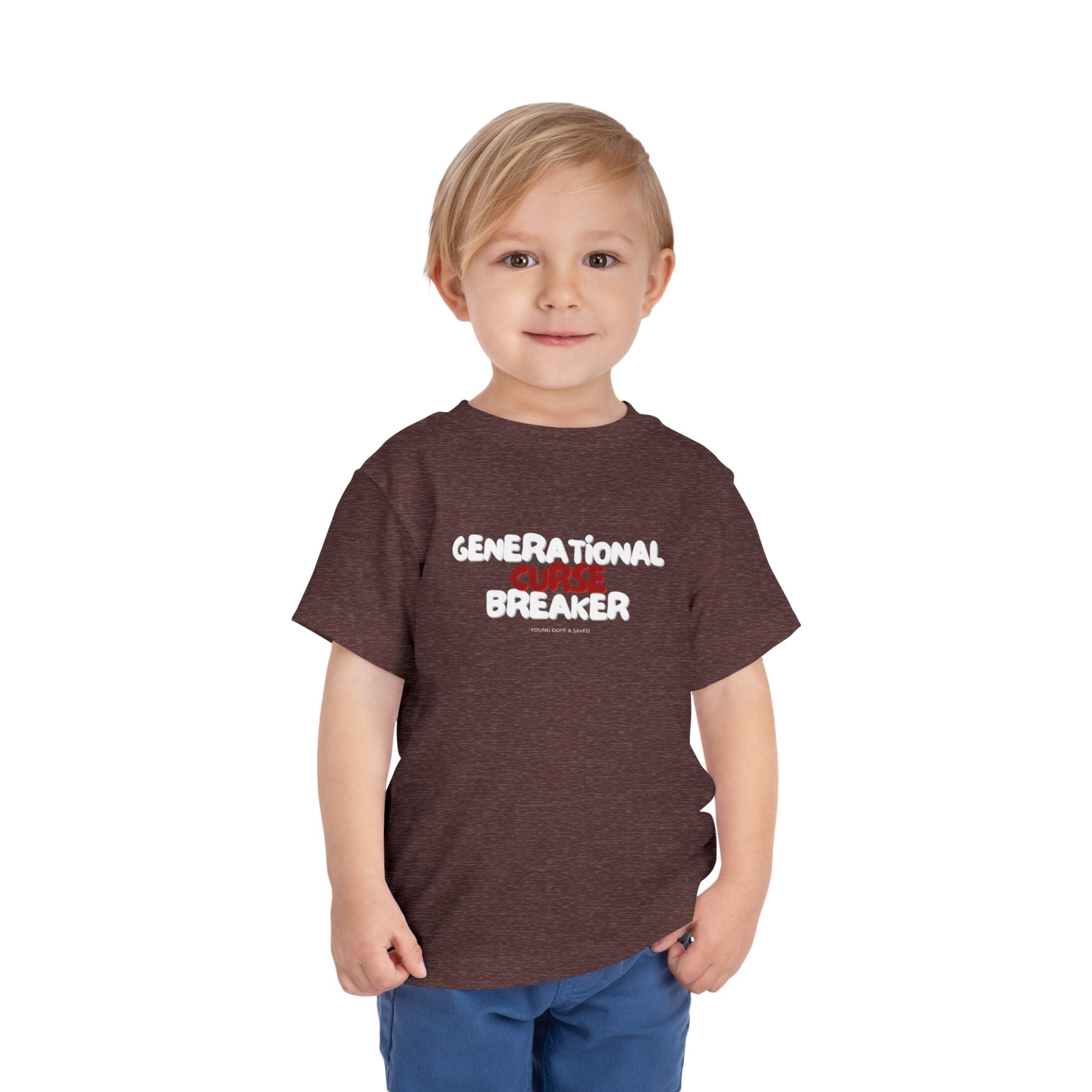 Generational Curse Breaker Toddler Short Sleeve Tee with 'Curse' Design and 'Romans 10:13' Quote, Cute Kids' Casual Top, Faith-Based Gift, Summer Essentials, [...]