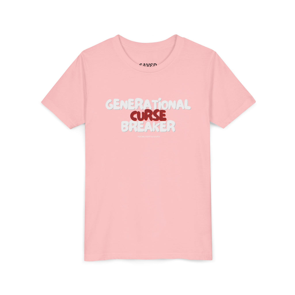 Generational Curse Breaker Youth Short Sleeve Tee with Inspirational Text, Faith-Based T-Shirt, Religious Youth Wear, Cute Christian Gift, Summer Tee