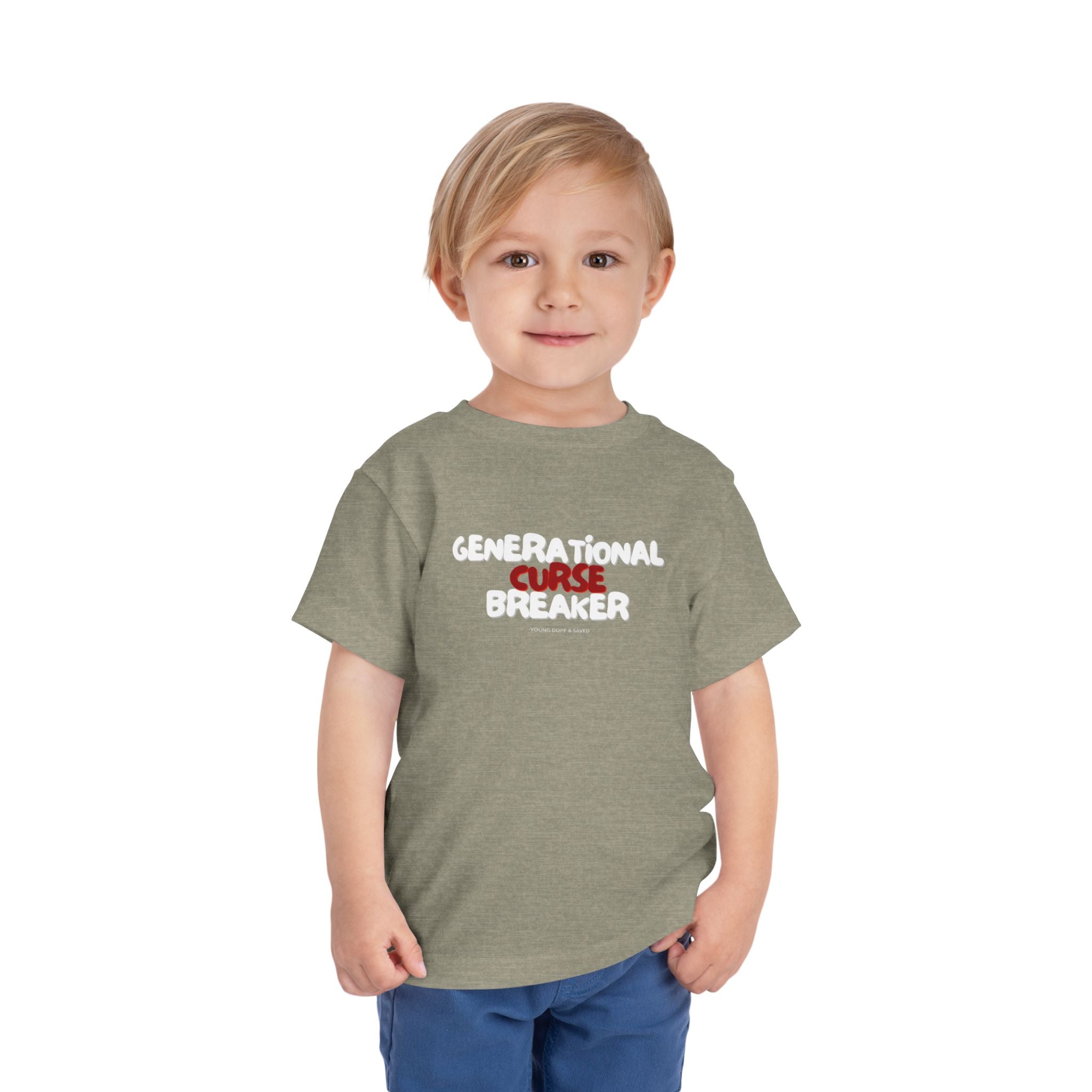 Generational Curse Breaker Toddler Short Sleeve Tee with 'Curse' Design and 'Romans 10:13' Quote, Cute Kids' Casual Top, Faith-Based Gift, Summer Essentials, [...]