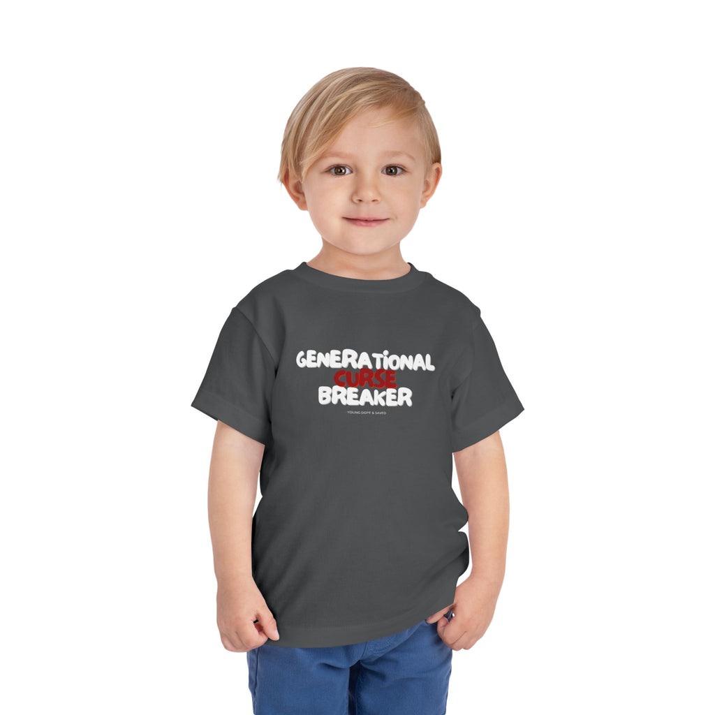 Generational Curse Breaker Toddler Short Sleeve Tee with 'Curse' Design and 'Romans 10:13' Quote, Cute Kids' Casual Top, Faith-Based Gift, Summer Essentials, [...]