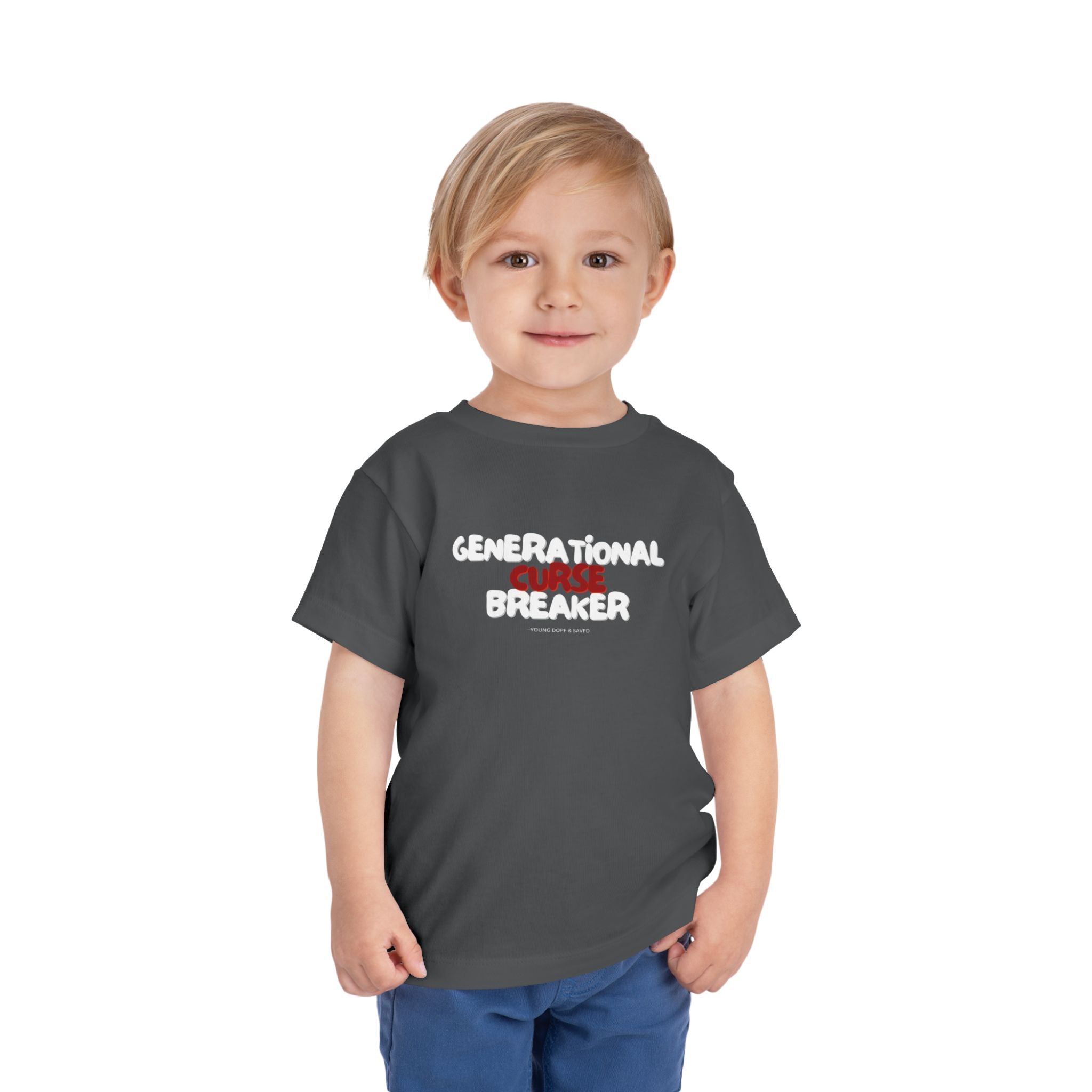 Generational Curse Breaker Toddler Short Sleeve Tee with 'Curse' Design and 'Romans 10:13' Quote, Cute Kids' Casual Top, Faith-Based Gift, Summer Essentials, [...]