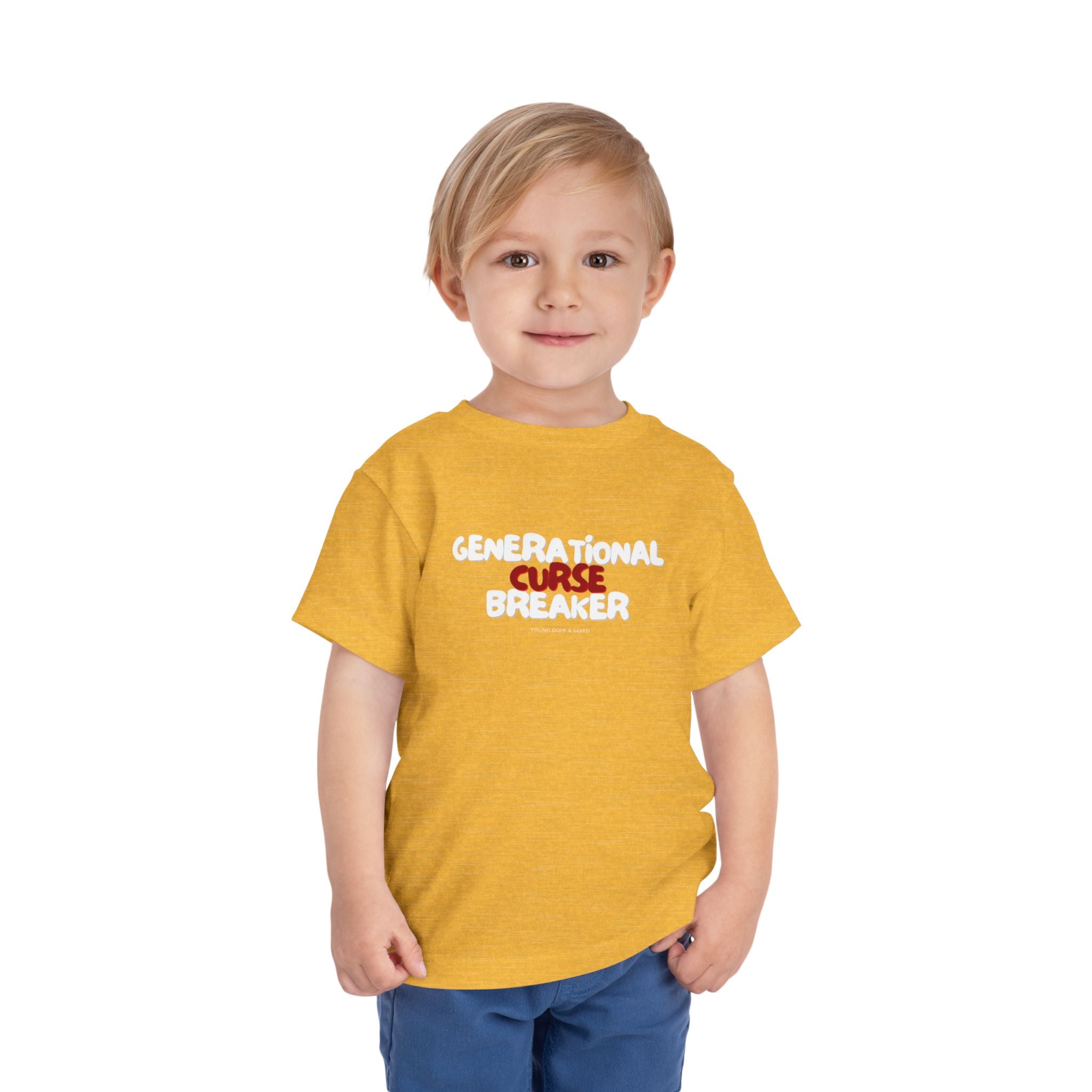 Generational Curse Breaker Toddler Short Sleeve Tee with 'Curse' Design and 'Romans 10:13' Quote, Cute Kids' Casual Top, Faith-Based Gift, Summer Essentials, [...]