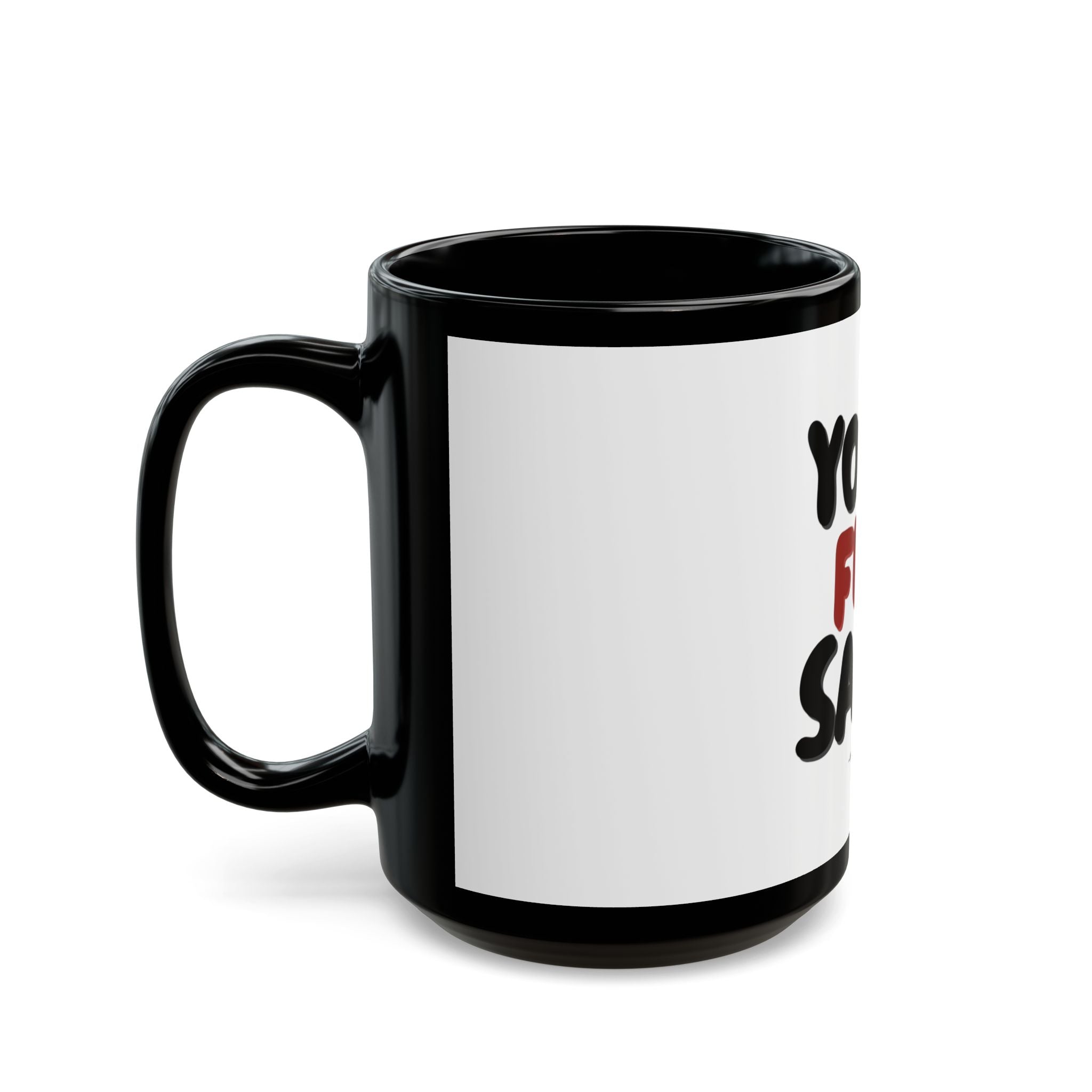 Black Mug with 'Young Fly & Saved' Design, Motivational Coffee Mug, Gift for Students, Inspirational Drinkware, Faith-Based Mug