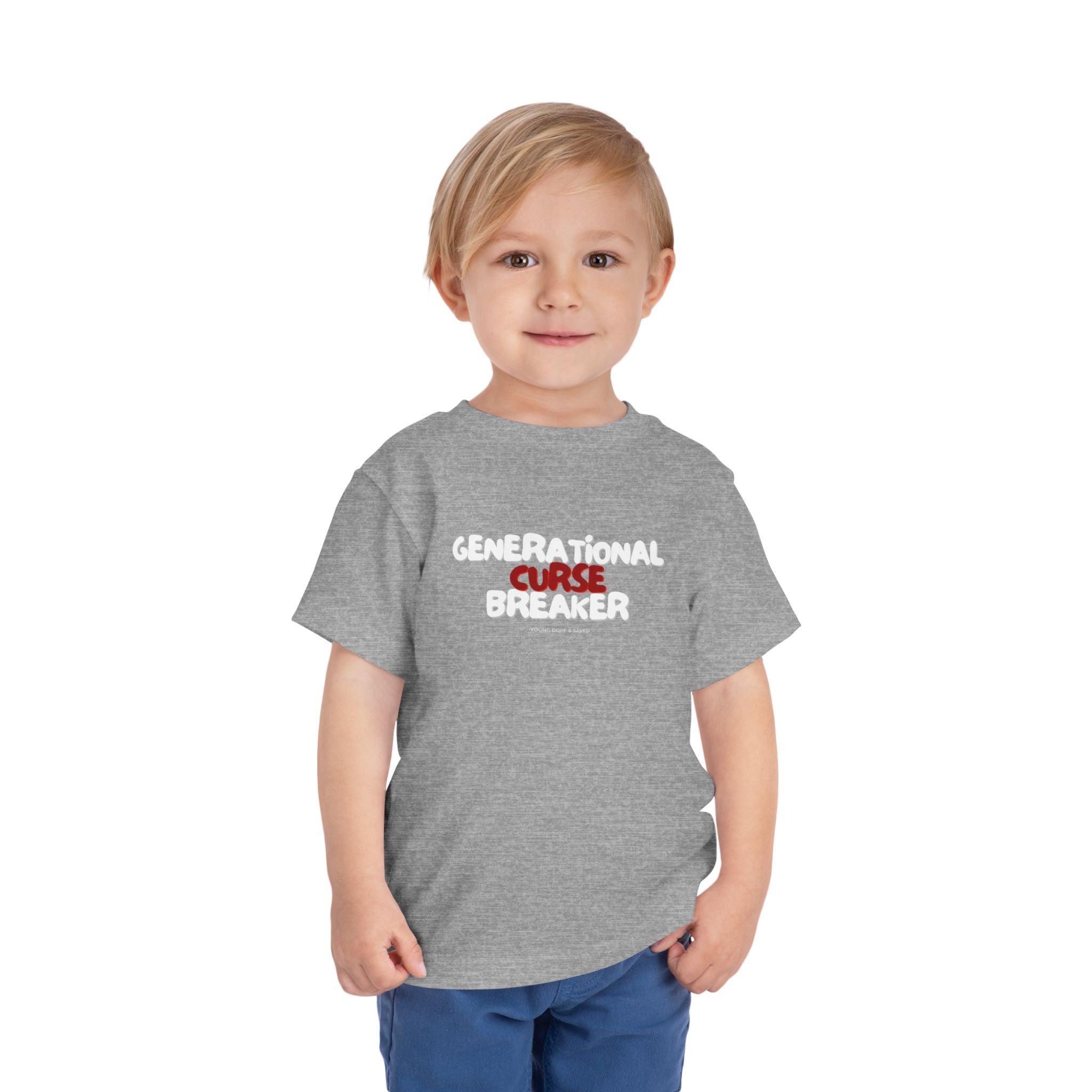 Generational Curse Breaker Toddler Short Sleeve Tee with 'Curse' Design and 'Romans 10:13' Quote, Cute Kids' Casual Top, Faith-Based Gift, Summer Essentials, [...]