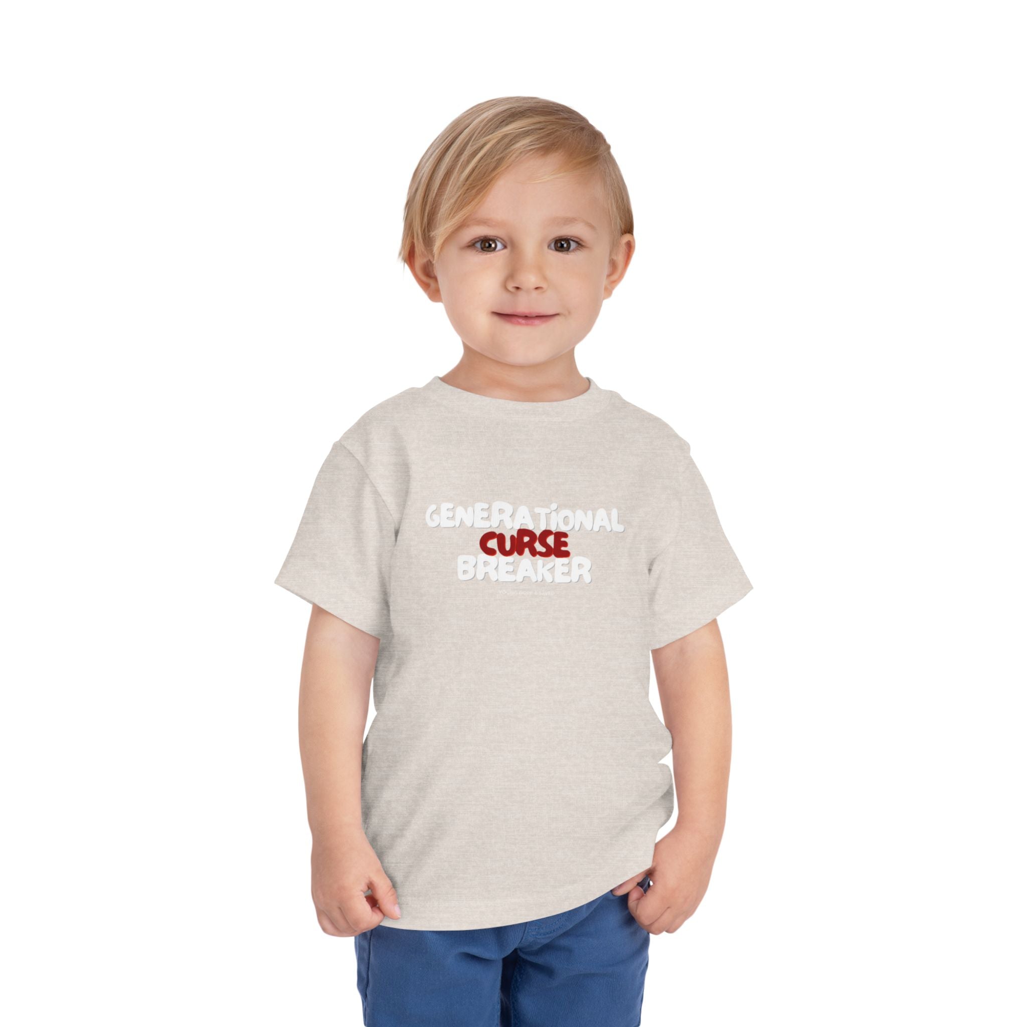 Generational Curse Breaker Toddler Short Sleeve Tee with 'Curse' Design and 'Romans 10:13' Quote, Cute Kids' Casual Top, Faith-Based Gift, Summer Essentials, [...]