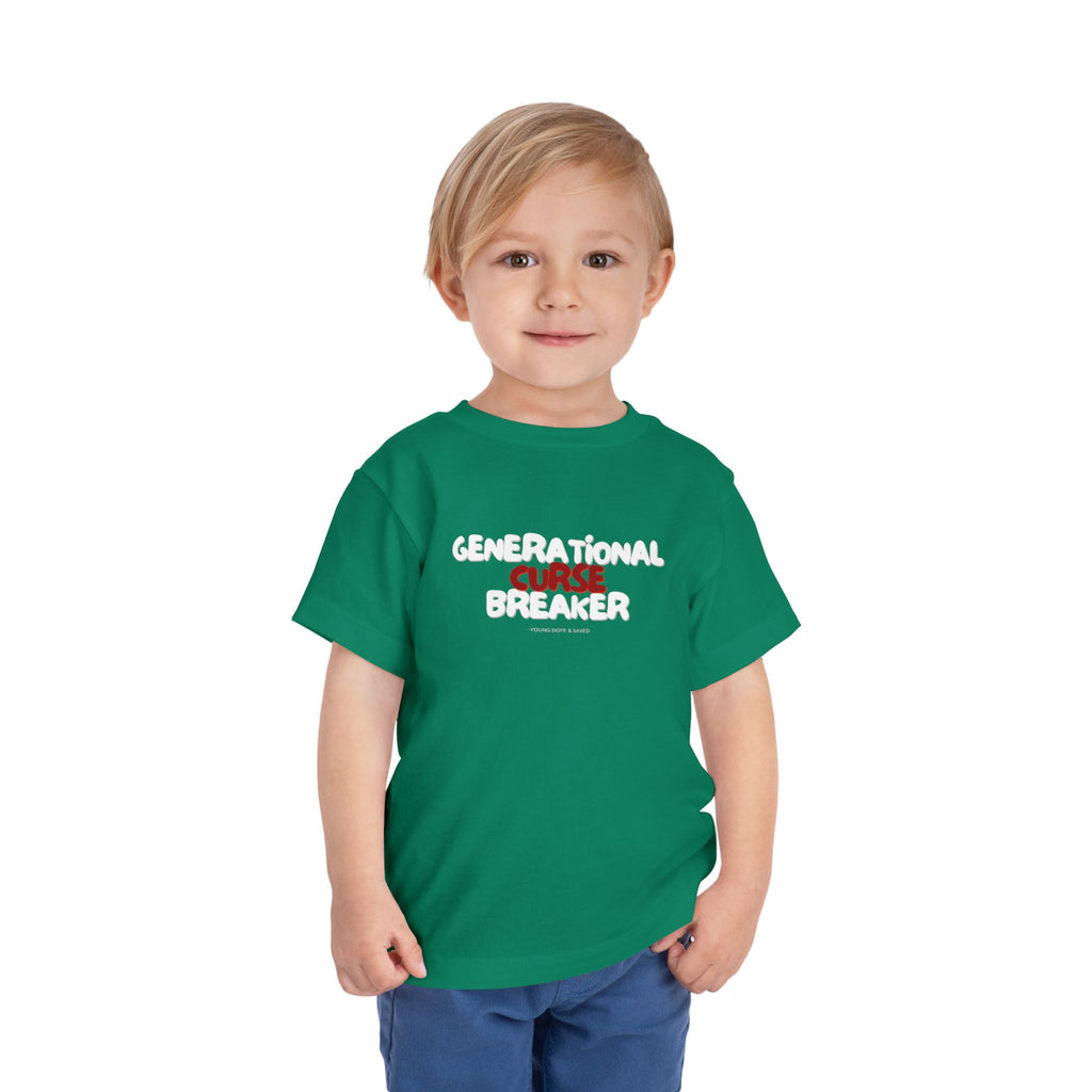 Generational Curse Breaker Toddler Short Sleeve Tee with 'Curse' Design and 'Romans 10:13' Quote, Cute Kids' Casual Top, Faith-Based Gift, Summer Essentials, [...]