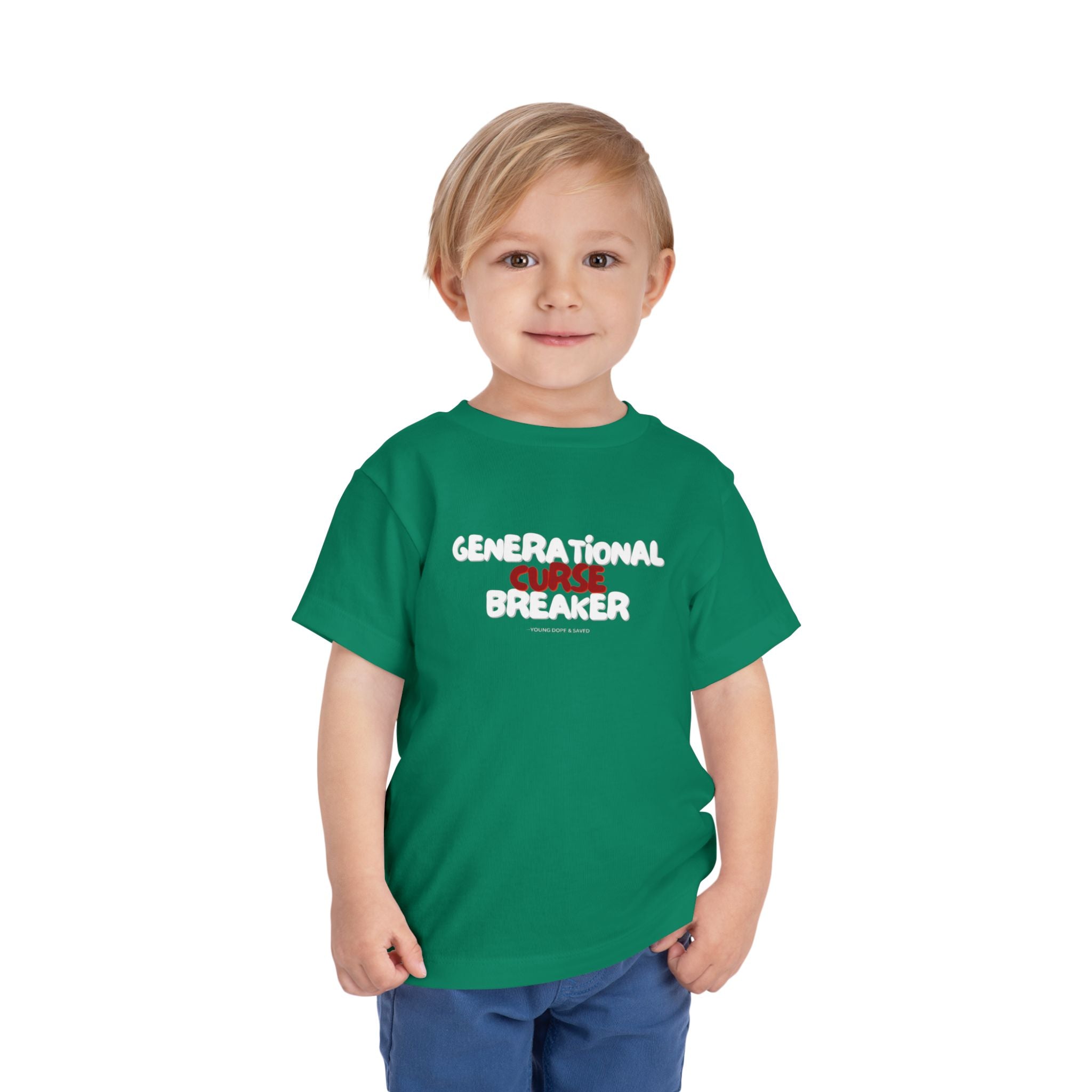 Generational Curse Breaker Toddler Short Sleeve Tee with 'Curse' Design and 'Romans 10:13' Quote, Cute Kids' Casual Top, Faith-Based Gift, Summer Essentials, [...]