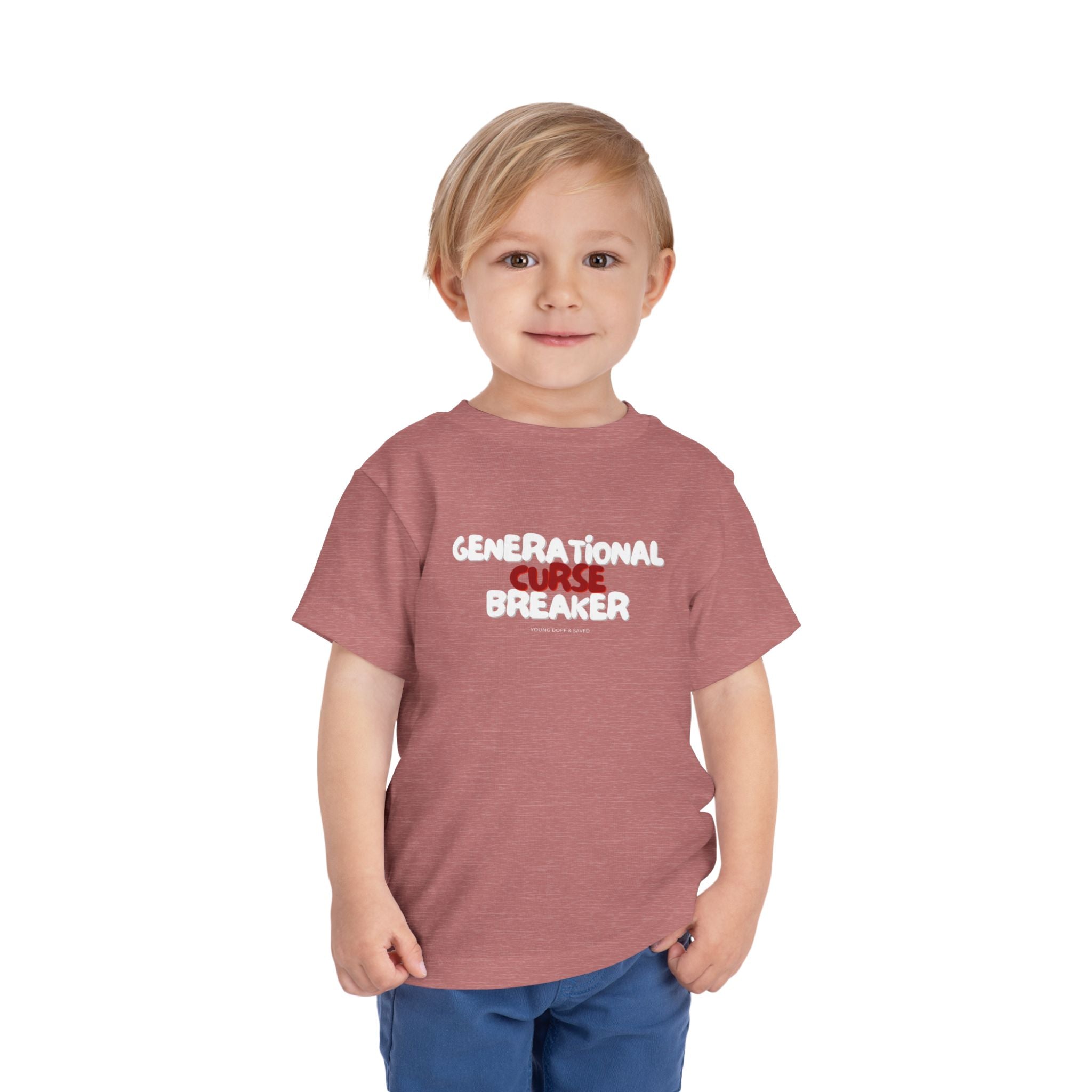 Generational Curse Breaker Toddler Short Sleeve Tee with 'Curse' Design and 'Romans 10:13' Quote, Cute Kids' Casual Top, Faith-Based Gift, Summer Essentials, [...]